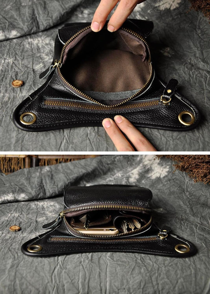 Le'aokuu Herren Echtes Leder Tasche Beinbeutel Beintasche Aussenbeintasche Hüfttasche Drop Leg Thigh