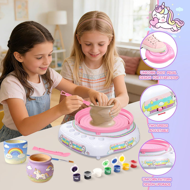 Töpferscheibe für Kinder 6-12 Jahre – Komplettes DIY-Töpfer-Set für Anfänger mit 3 Lufthärtenden Ton