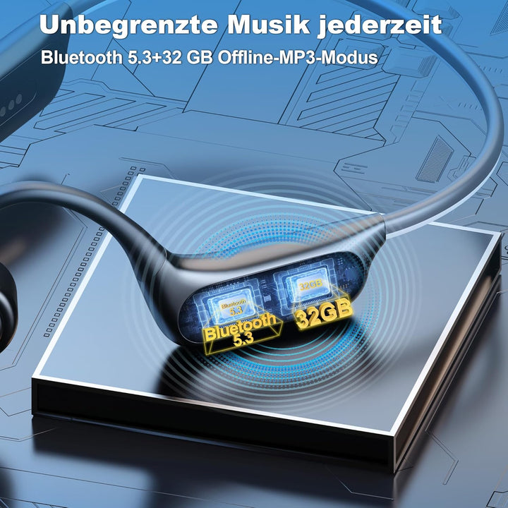 Wantek Knochenschall Kopfhörer Bluetooth 5.3,Open Ear Schwimmen Kopfhörer Eingebaute 32GB Speicher M