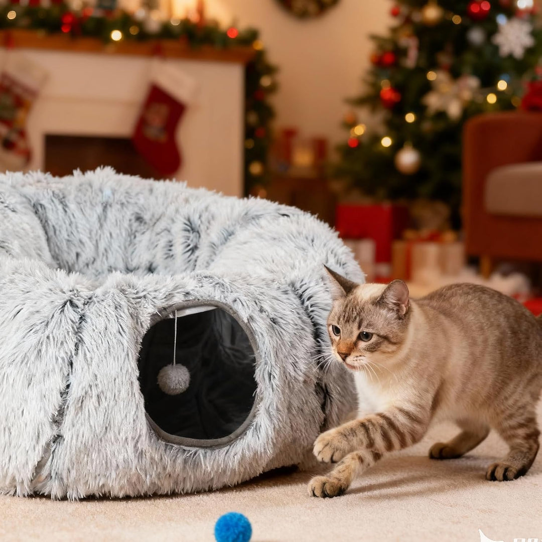 Odoland Katzentunnel grosse Katzenspielzeug mit Plüsch Katze Bett, Multifunktionales Faltbar Katzen