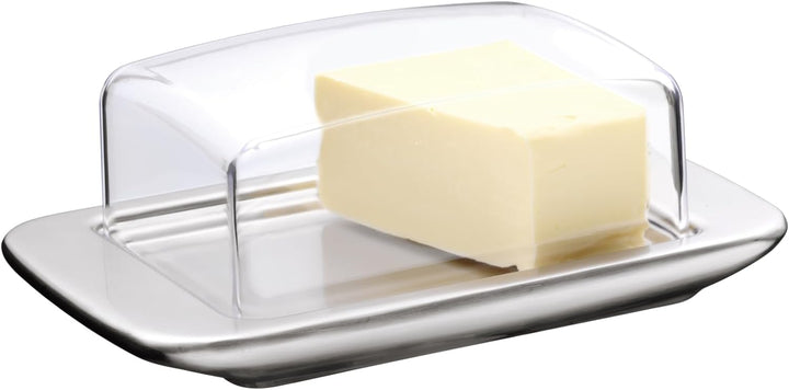 WMF loft Brunch Butterdose Edelstahl 11,5 x 16,8 cm, mit Kunststoffhaube, Cromargan Edelstahl mattie