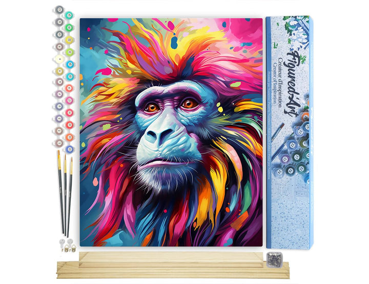 Figured'Art Malen Nach Zahlen Erwachsene Mit Rahmen Pavian Farbenfroh Abstrakt - Paint by Numbers Ba