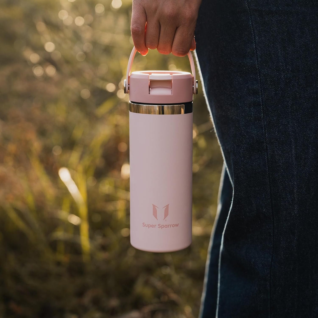 Sparrow Trinkflasche Edelstahl 1L - Weiter Öffnung SwivelSip Thermosflasche mit Strohhalm - BPA-frei