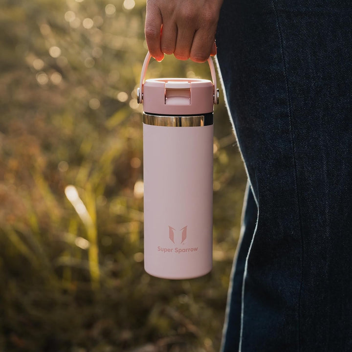 Sparrow Trinkflasche Edelstahl 1L - Weiter Öffnung SwivelSip Thermosflasche mit Strohhalm - BPA-frei