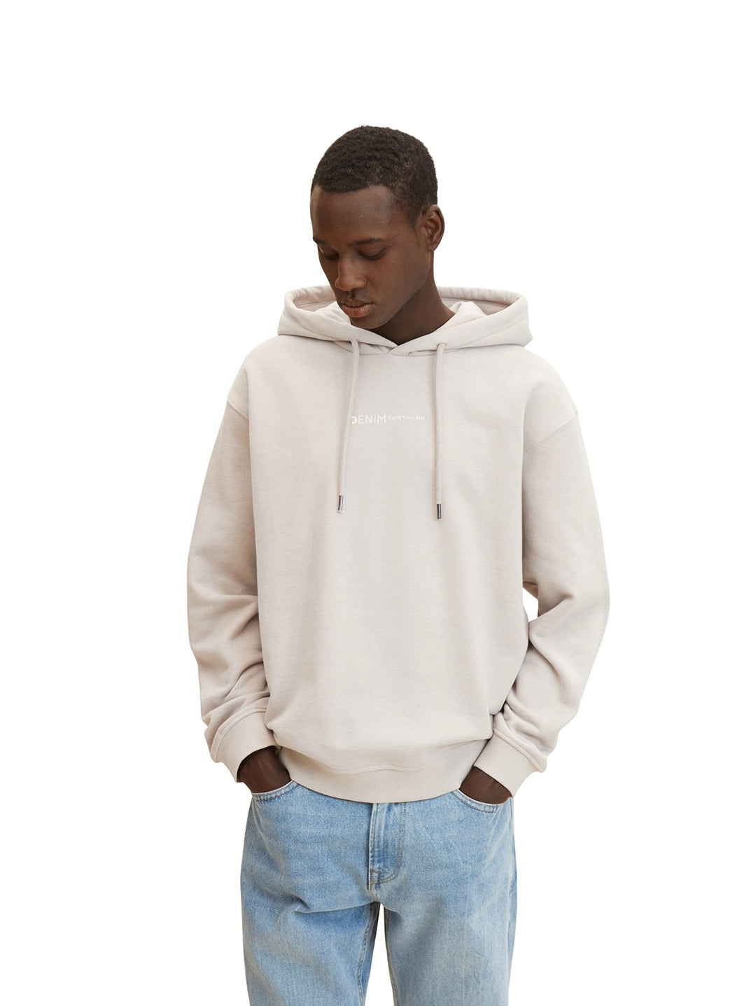 TOM TAILOR Denim Herren Hoodie Sweatshirt mit kleinem Logo-Print S 11754 - Light Dove Grey, S 11754