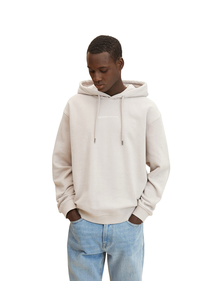 TOM TAILOR Denim Herren Hoodie Sweatshirt mit kleinem Logo-Print S 11754 - Light Dove Grey, S 11754