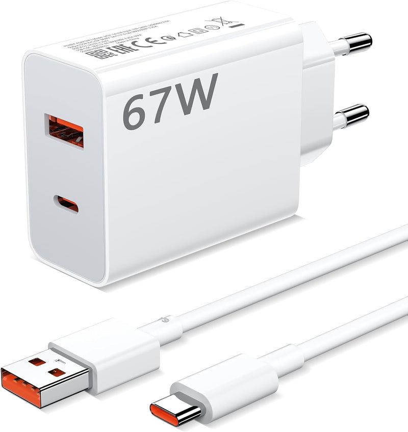 67W Turbocharge Ladegerät mit USB C Ladekabel für Xiaomi,2 Port 45W USB C Ladegerät USB Netzteile Sc