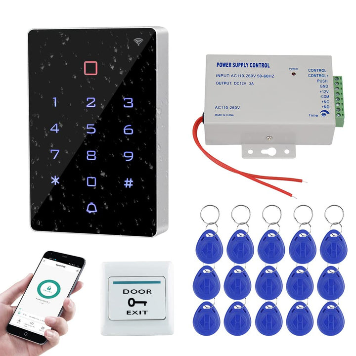 FUSYTULY Wasserdichtes Zugangskontrollsystem IP68 im Freien Tuya WiFi RFID Tastatur + K80 3A Netztei