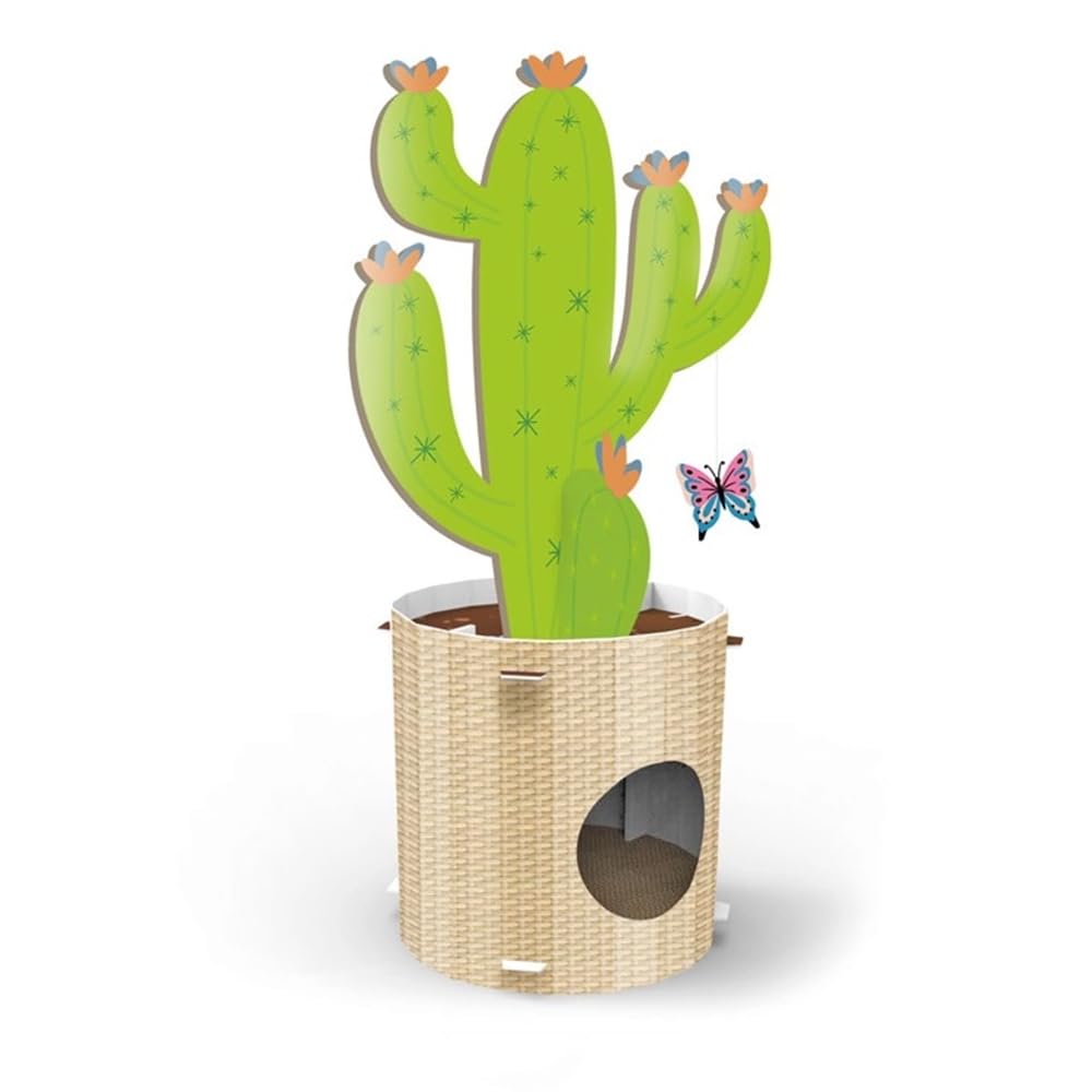 Record Kratzbaum Cactus 4-in-1-Funktion Kartonmaterial mit Catnip für Katzen | Farbe Havanna, Grösse