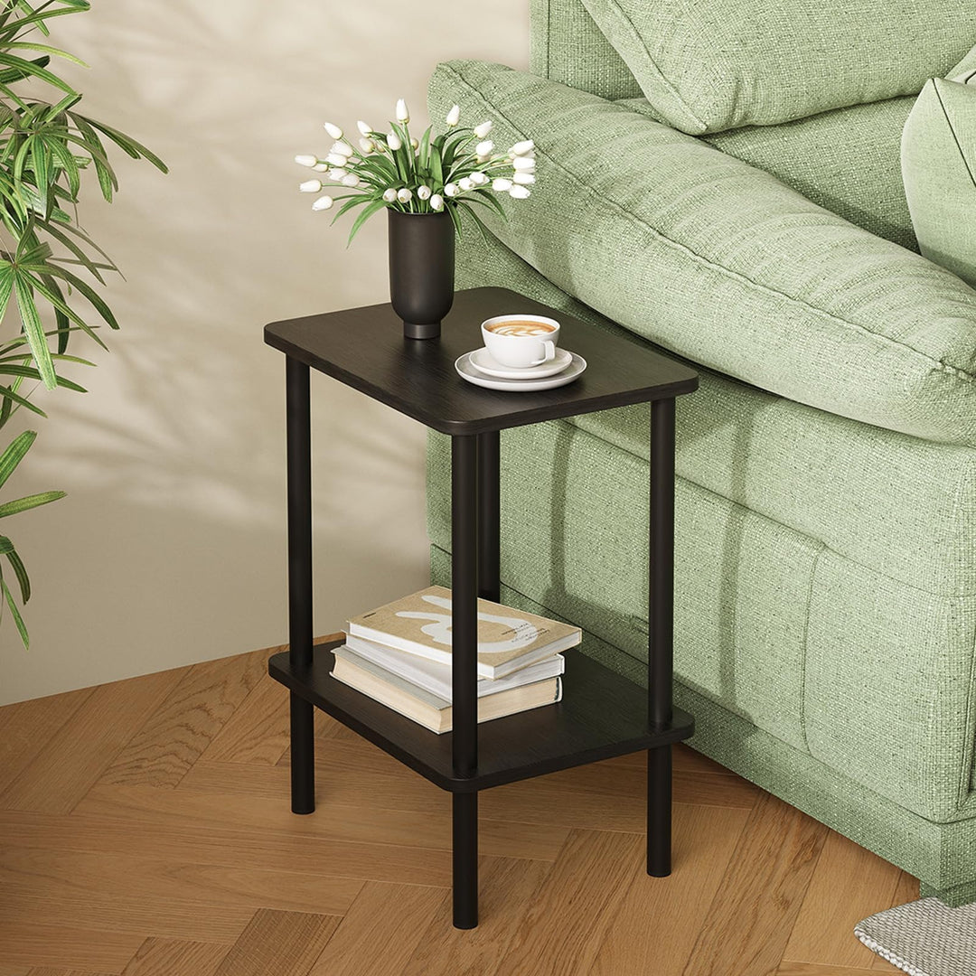 APICIZON Beistelltisch Holz, 2 Tier Beistelltisch Schwarz, Nachttisch Schmal, 40x30x52cm, Beistellti