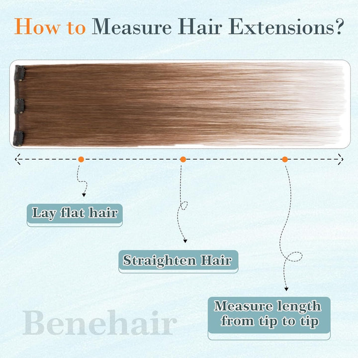 Benehair Clip in Extensions Echthaar, 8 Stück 100% Remy Echthaar Extension 75g, Schokoladen Braun Ha