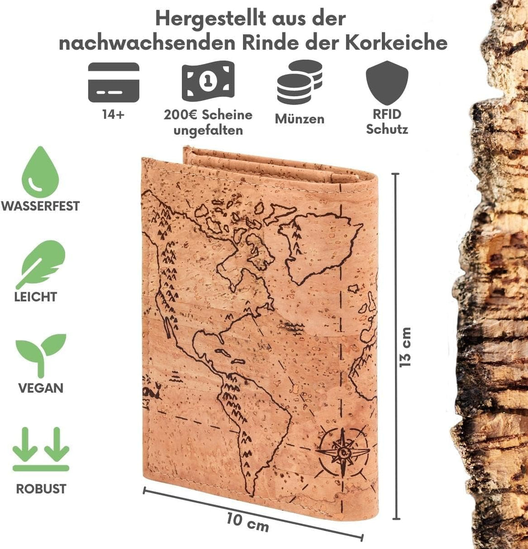 Simaru Geldbörse aus Kork mit RFID Schutz, Portemonnaie vegan für Damen & Herren, Geldbeutel für 10+