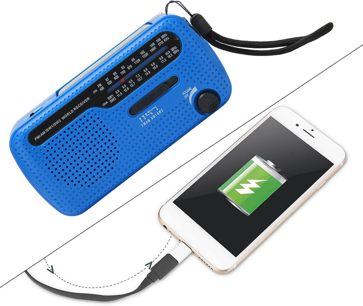 Multiband Hochwertige Solarhand -Kurbel -Radio -Taschenlampe für Notfallcamping Im Freien (Blau), Bl