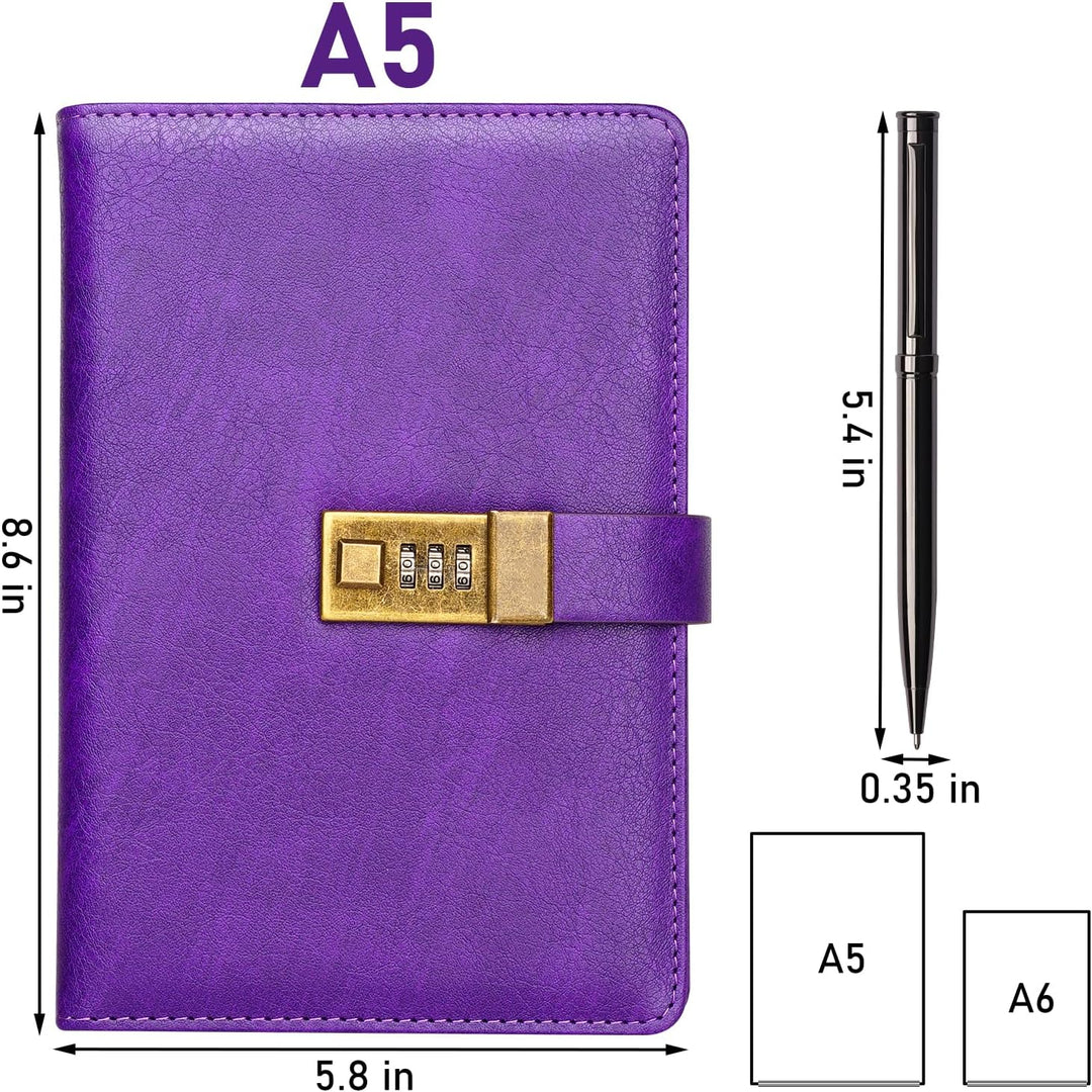 WEMATE Tagebuch mit Schloss, A5 PU-Leder-Tagebuch, 240 Seiten, Vintage, passwortgeschütztes Notizbuc