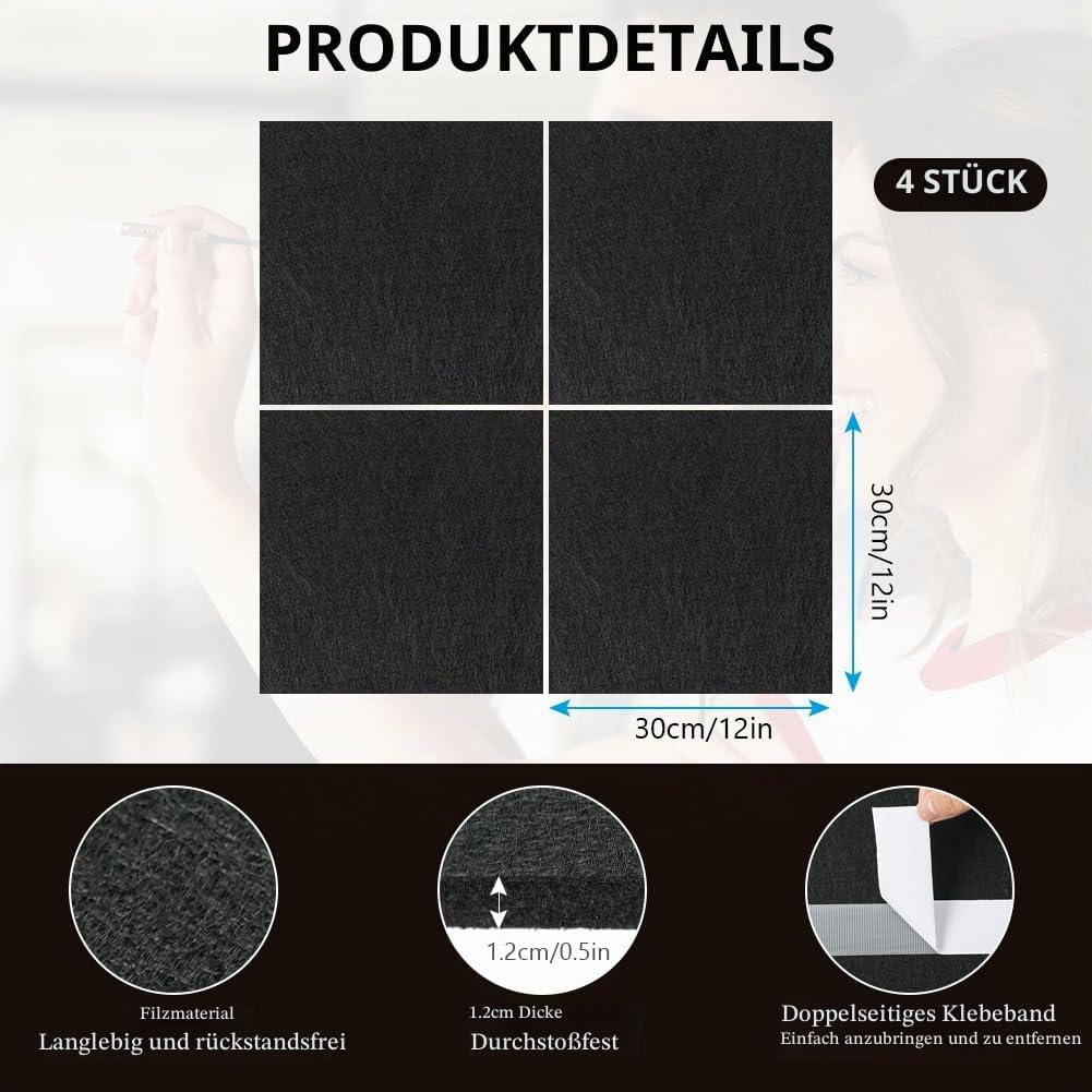 Flintronic Filz Dartboard-Wandschutz, HBT: 600x600x12mm, Dartscheiben Umrandung, Selbstklebend, Gesp