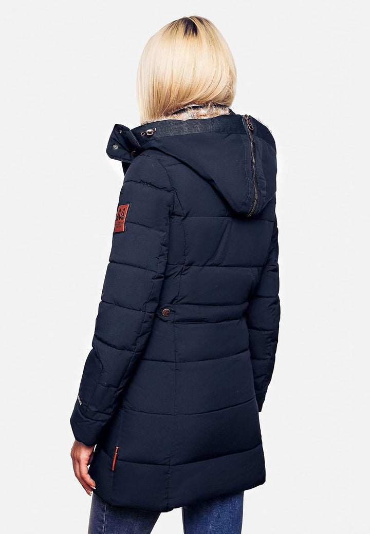 MARIKOO Damen Warmer Winter Steppmantel mit Kapuze Lieblings Jacke XS-XXL M Blau, M Blau