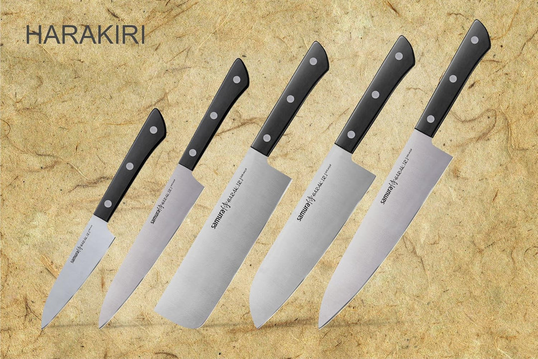 SAMURA Harakiri Profi Messer XXL Geschenk Set Ultra-scharf, AUS 8, Gemüsemesser, Allzweckmesser, Nak