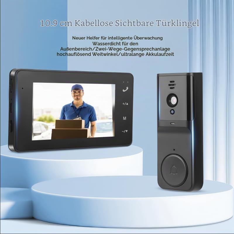 Türklingel mit Kamera, 1080P Drahtlose Video Türklingel, IP65 Wasserdicht Türklingel Kabellos, 4,3“