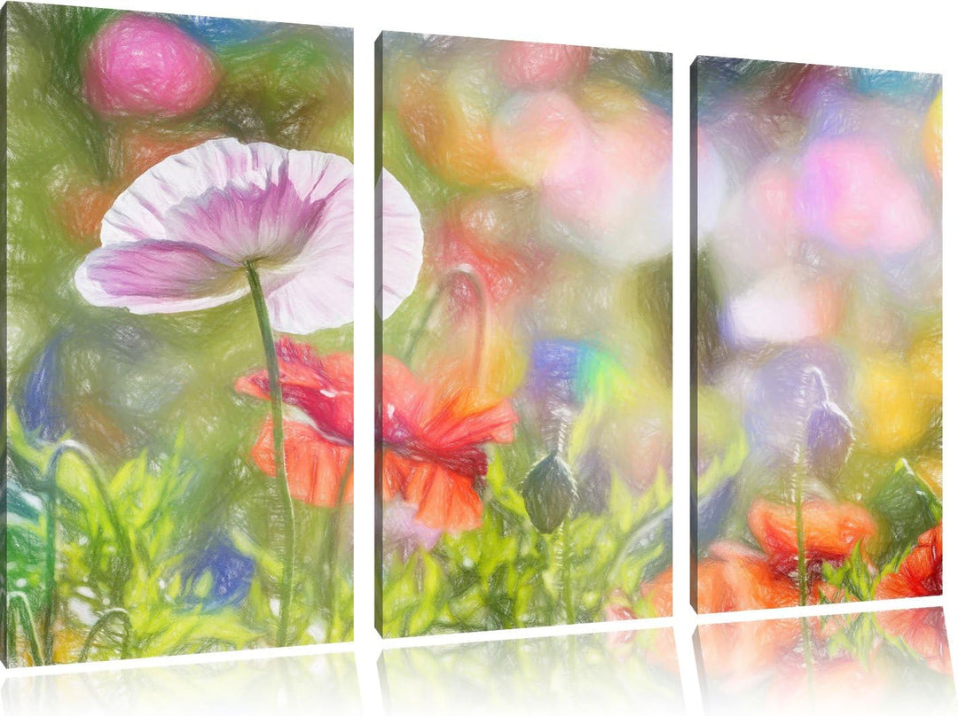 Pixxprint Kalifornischer Mohn im Frühling als Leinwandbild/Grösse: 3 Teilig (120x80 cm) cm/Wandbild/