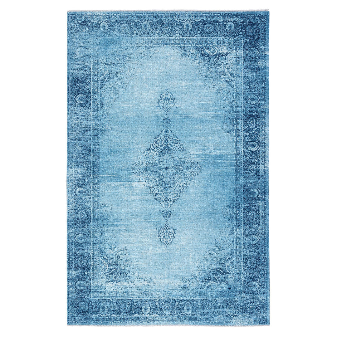 Kelim Vintage Teppich Laufer Jeans Blau 80 X 145 cm, Waschbar Boho Teppich Super Soft, Moderner Kurz