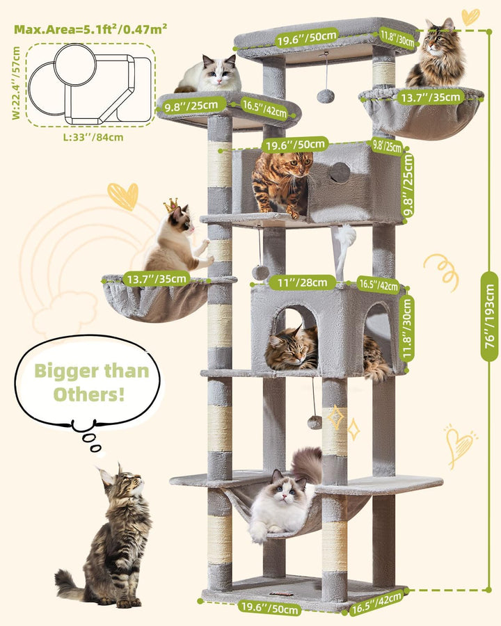 Taoqimiao 193CM Kratzbaum Gross XXL, Katzenbaum Katzenbaum Grosse Katzen Stabil Katzenkratzbaum mit