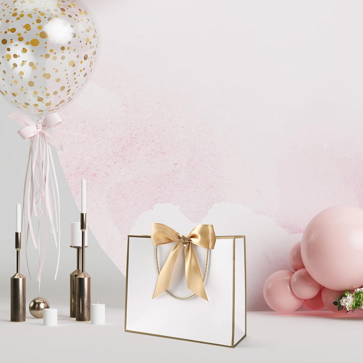 Geschenktüte mit Schleife,Geschenktüte Weiss,Geschenktaschen für Geburtstag, Hochzeit, Festivalfeier
