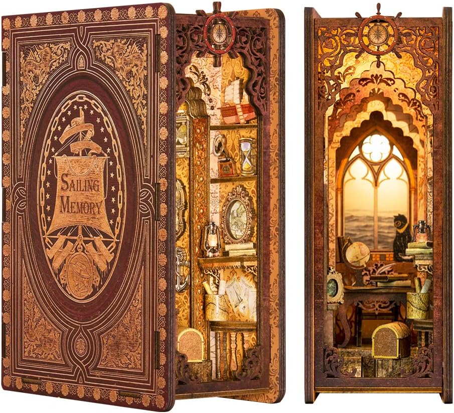 CUTEBEE Book Nook DIY Kit – DIY Puppenhäuser Miniatur Haus Kit mit Möbeln und LED-Licht, 3D Puzzle B