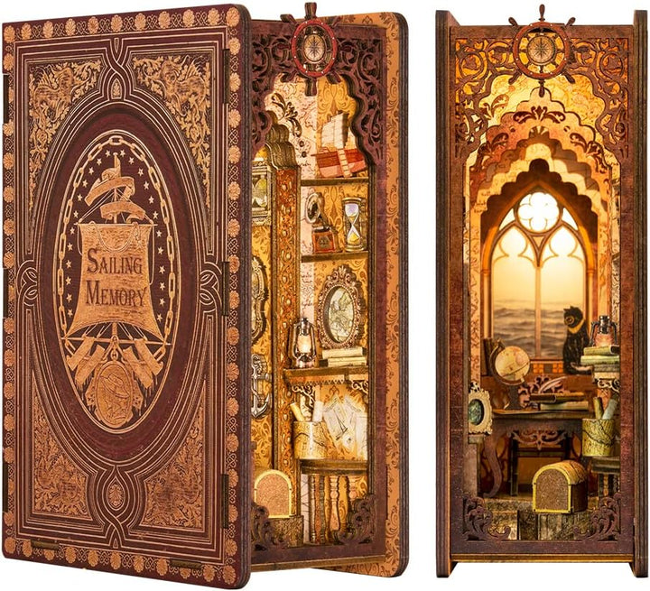 CUTEBEE Book Nook DIY Kit – DIY Puppenhäuser Miniatur Haus Kit mit Möbeln und LED-Licht, 3D Puzzle B