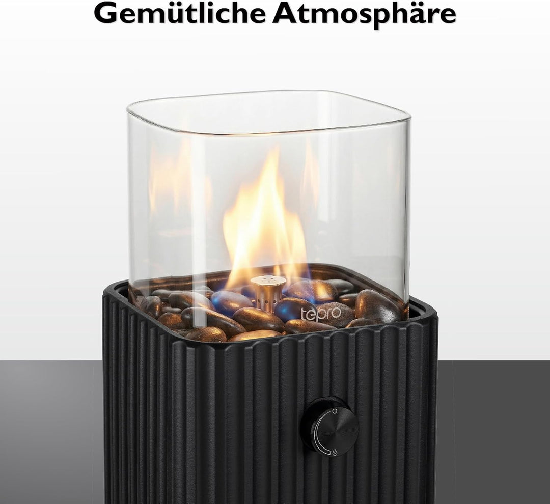 tepro Tisch-Gasfeuerstelle quadratisch mit Glasaufsatz, inkl. Dekosteine, Edelstahl-Brenner, kompakt