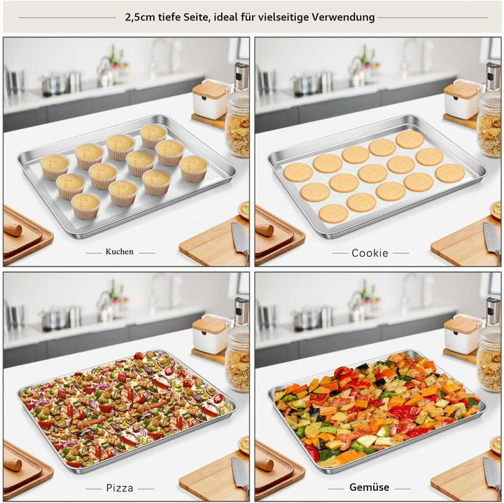 APLKER Backblech, Edelstahl Kuchenblech 2er Set, Rechteckige Ofenblech Pizzablech Fettpfanne für Bac