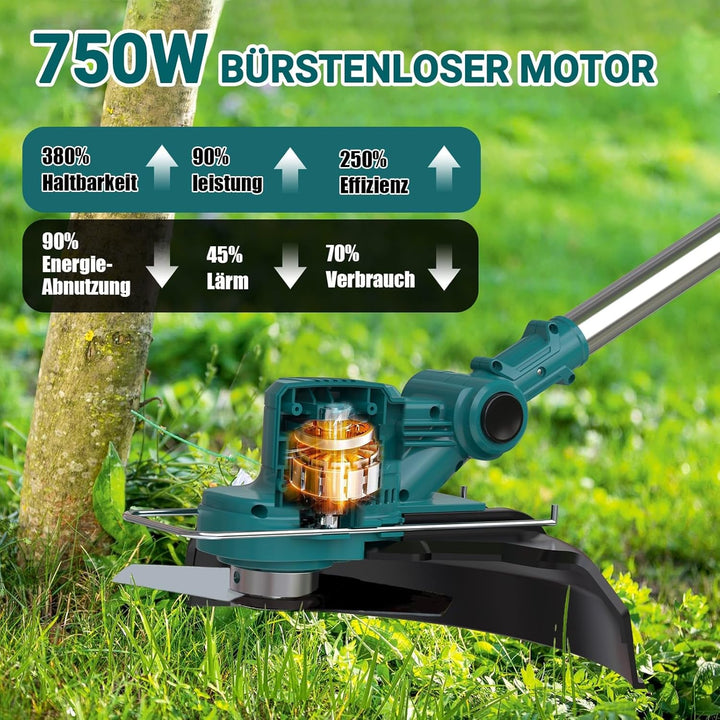 Akku Rasentrimmer für Makita Akkus, Rasentrimmer mit Akku 21V, Rasentrimmer mit Unkrautbürste, Freis