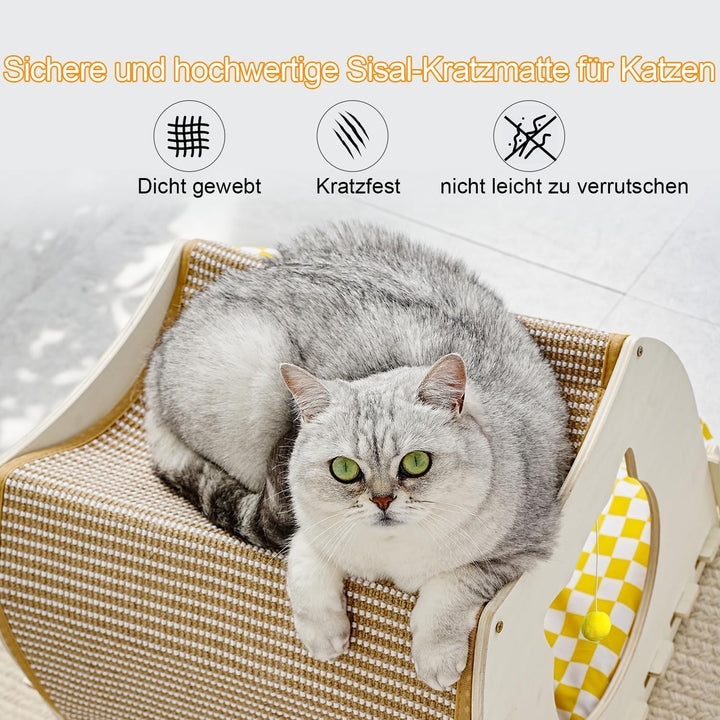 Katzenhöhle Katzenbett in Katzenzelt, 2-in-1 Kratz Sisal & Katzenhaus (S, Doppelschicht Katzenhütte)