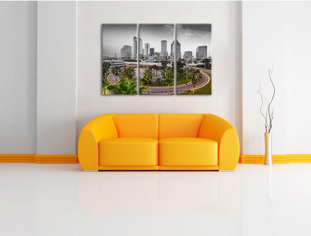Pixxprint Skyline in den USA B&W Detail 3-Teiler Leinwandbild 120x80 Bild auf Leinwand