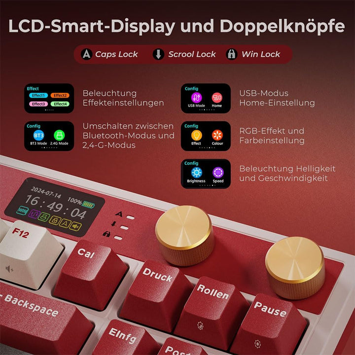 RK ROYAL KLUDGE M87 Mechanische Tastatur Kabellos mit Display und Doppelknopf, Gasket 75% Gaming Tas