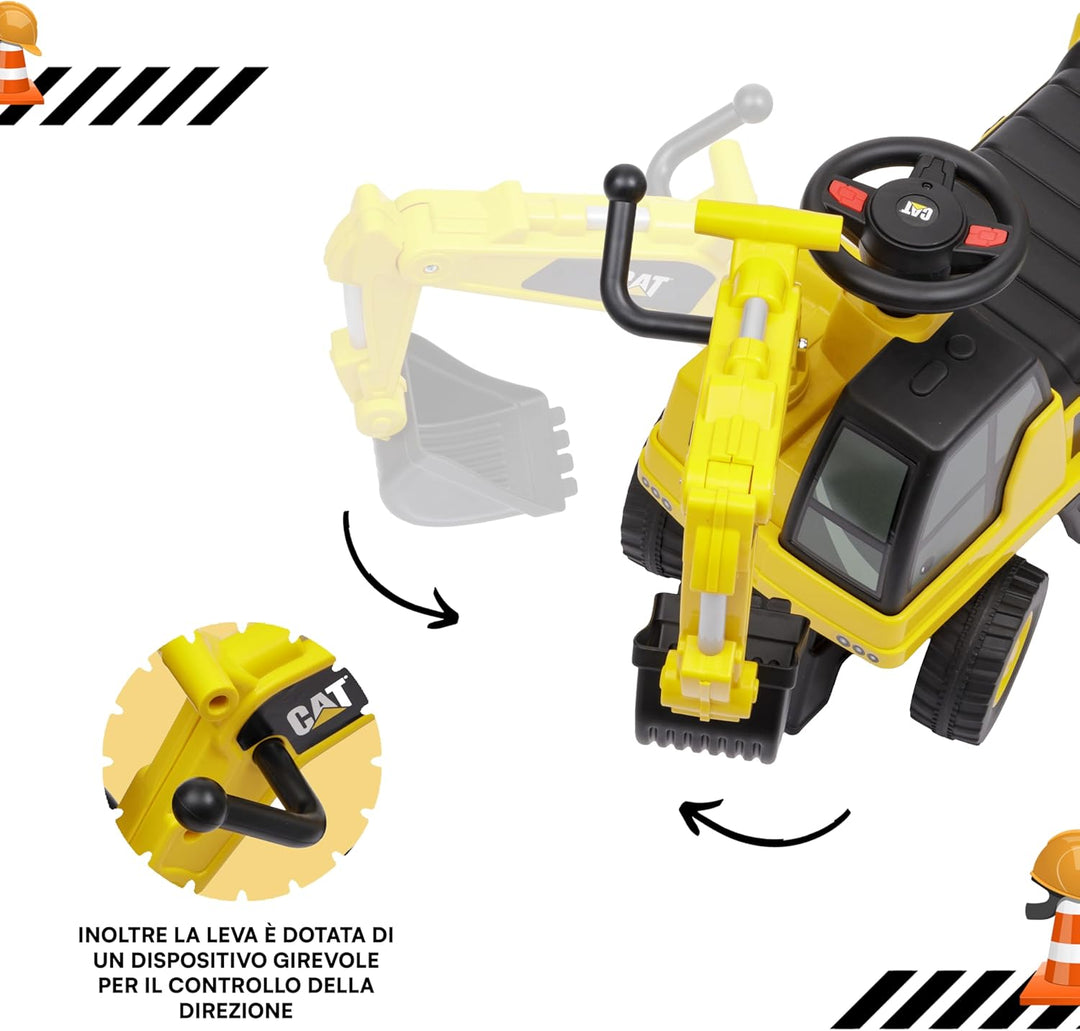 Trägerbagger für Kinder von 1 bis 3 Jahren, mit Caterpillar-Lizenz, Rutschfarhzeug mit Hupe, drehbar