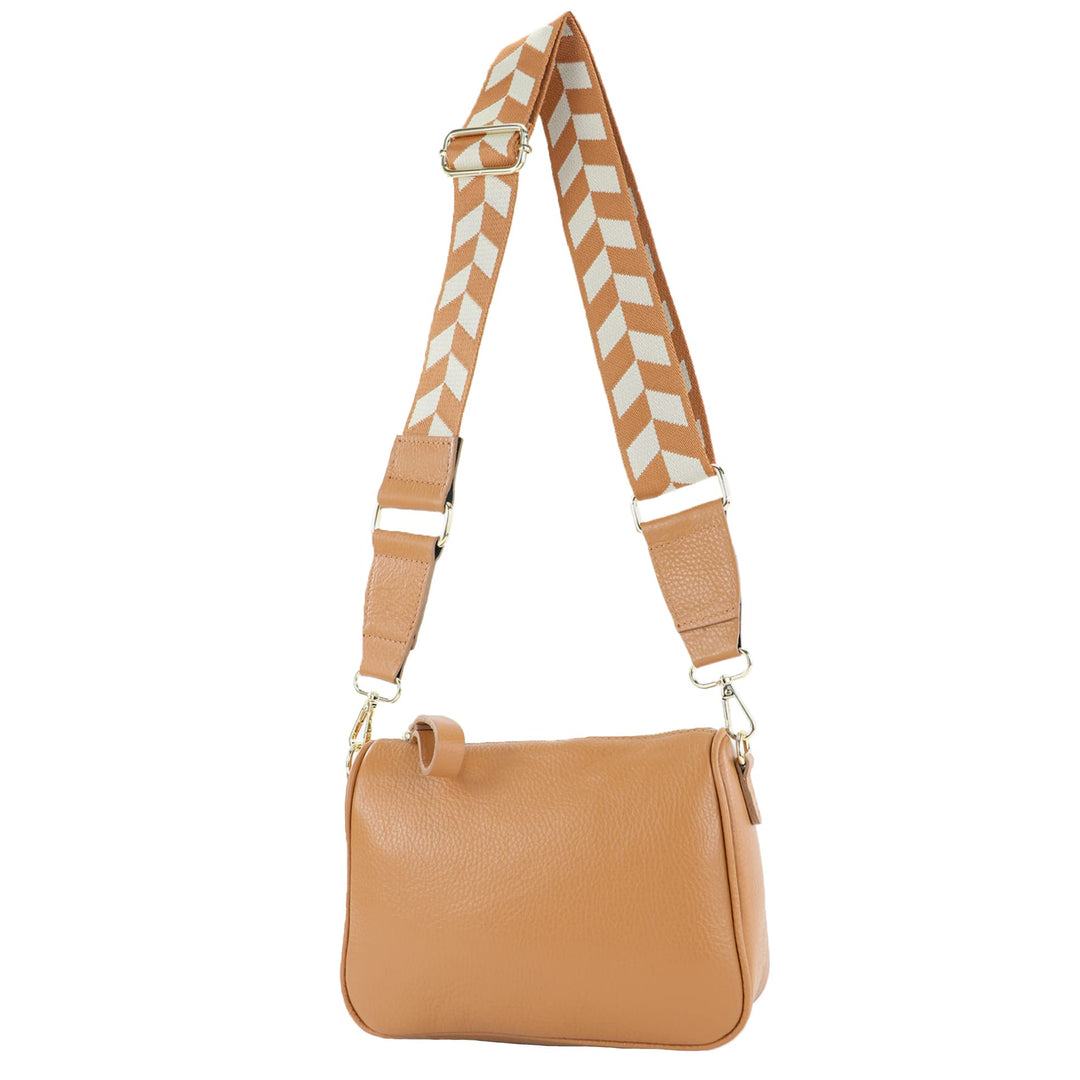 modamoda de - T230 - ital. Umhängetasche Klein Small aus Leder Camel, Camel