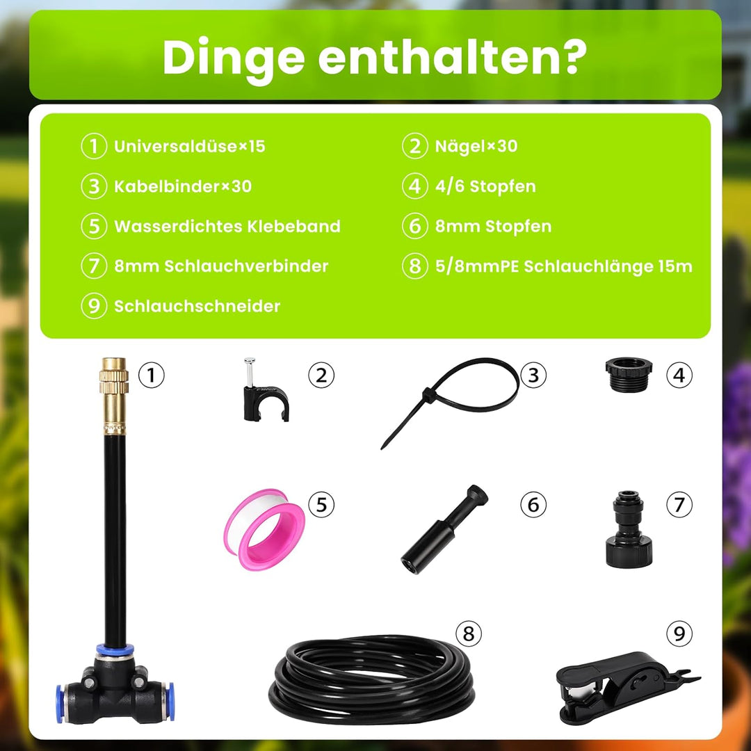 Bewässerungssystem- 360° Rundum-Bewässerung - Wassersparend,für Garten, Gewächshaus,balkon garten, H