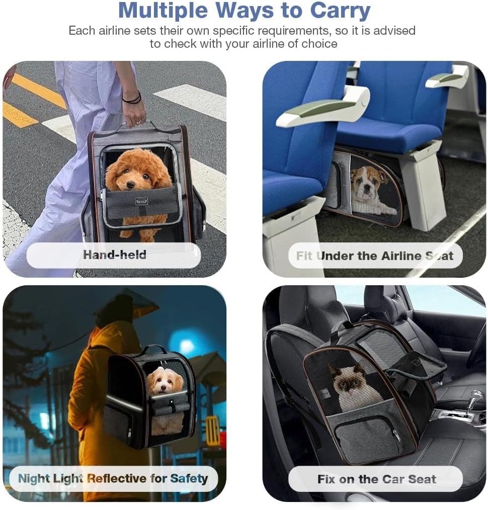 Lekespring Erweiterbar Katzenrucksack Hunderucksack für Katzen Hunde bis 8kg, Gross Katzen Rucksack