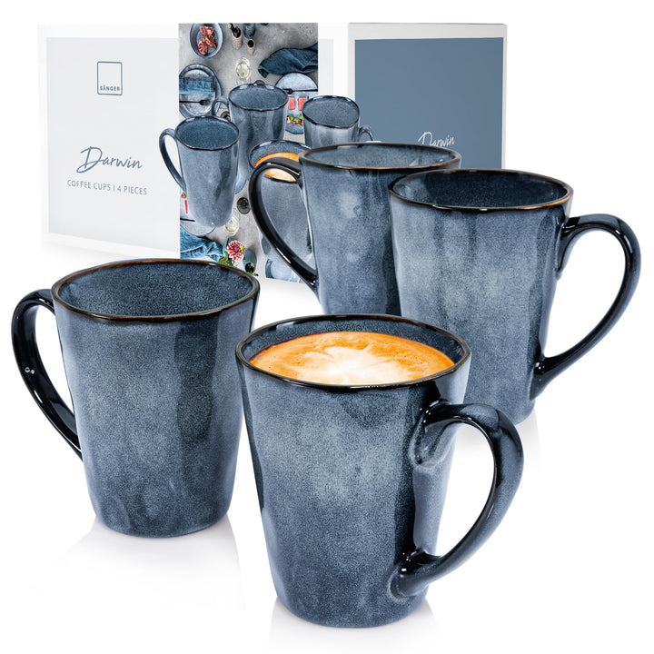 SÄNGER | Kaffeetassen Set Darwin 4 tlg, Kaffeebecher Set 4 Personen, Steingut Tasse Handmade, Kaffee