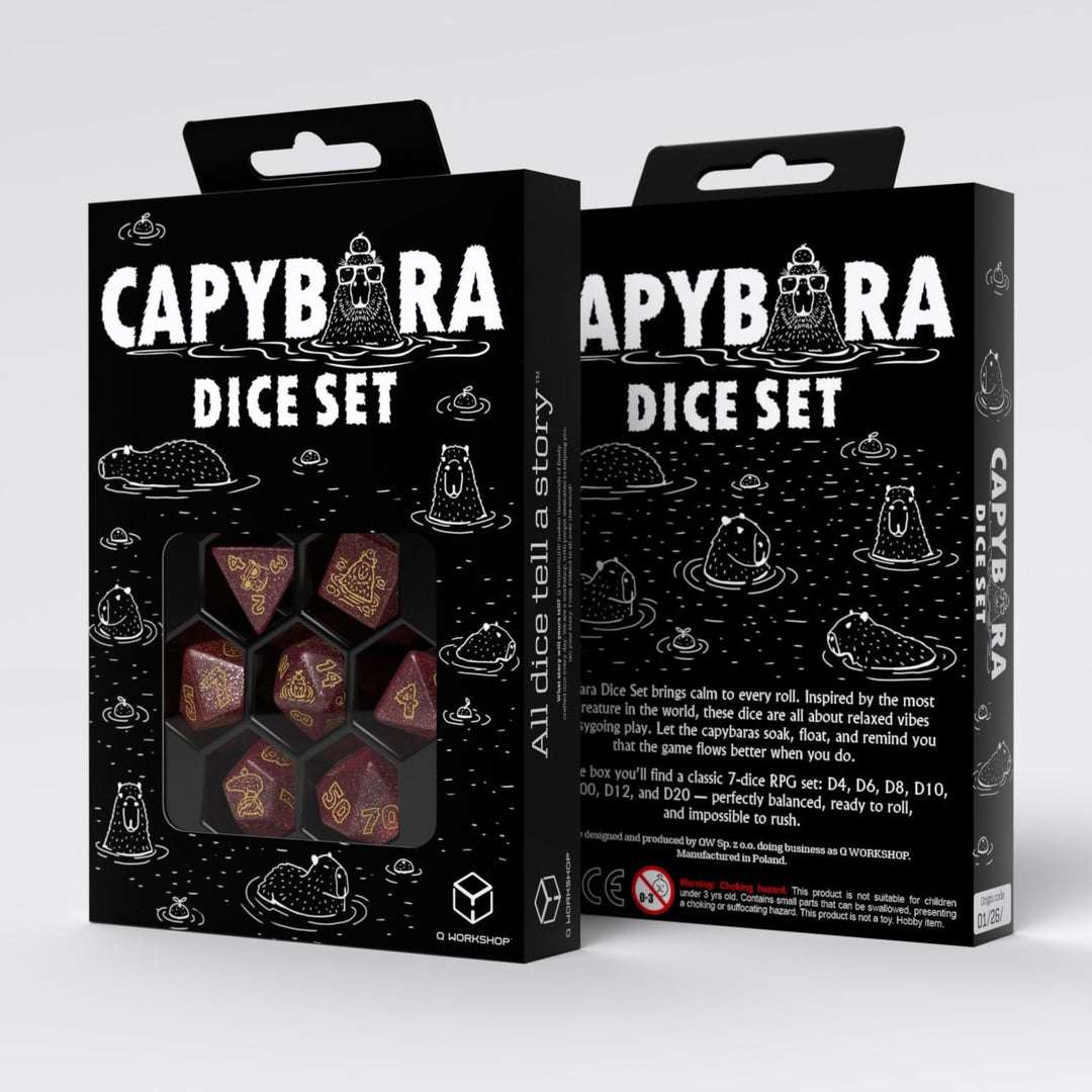 Q-Workshop Capybara Würfelset: Chillo, RPG-Würfel, Capybara-Motiv, für Kinder