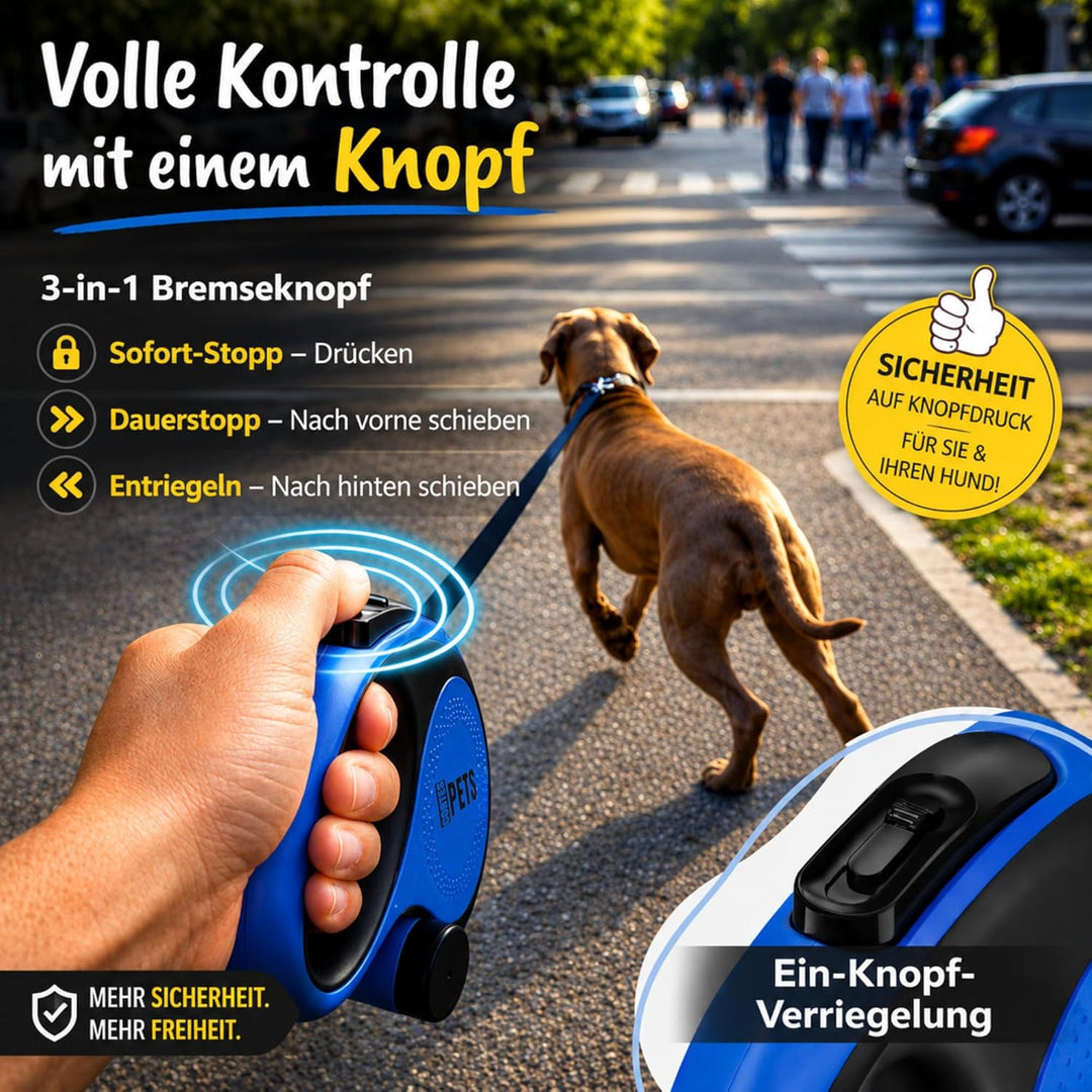 CORTESPETS® Rollleine – Hundeleine mit Kotbeutel – Ausziehbar bis zu 5 m – Für grosse und mittelgros