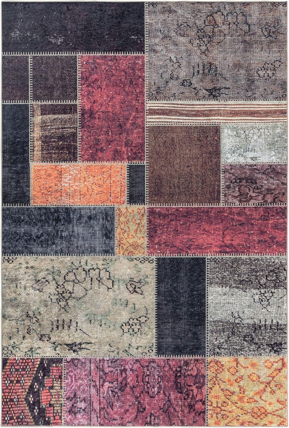Carpetsale24 Waschbarer Kurzflor Teppich Multi 160x230 cm Patchwork Design mit Rutschfester Rückseit