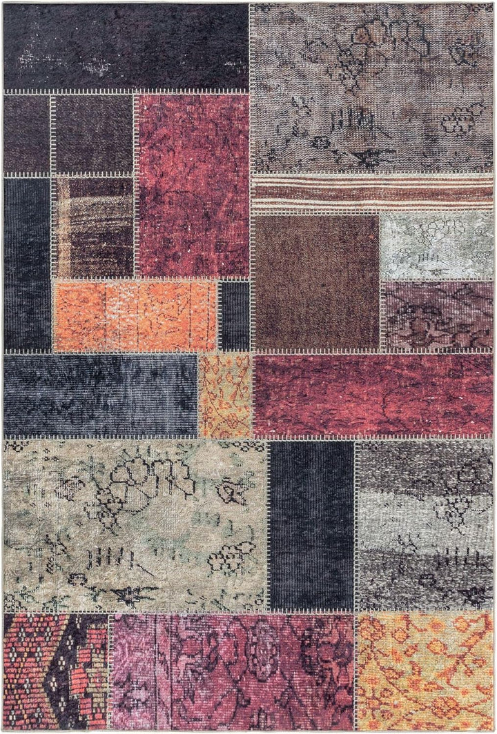 Carpetsale24 Waschbarer Kurzflor Teppich Multi 160x230 cm Patchwork Design mit Rutschfester Rückseit