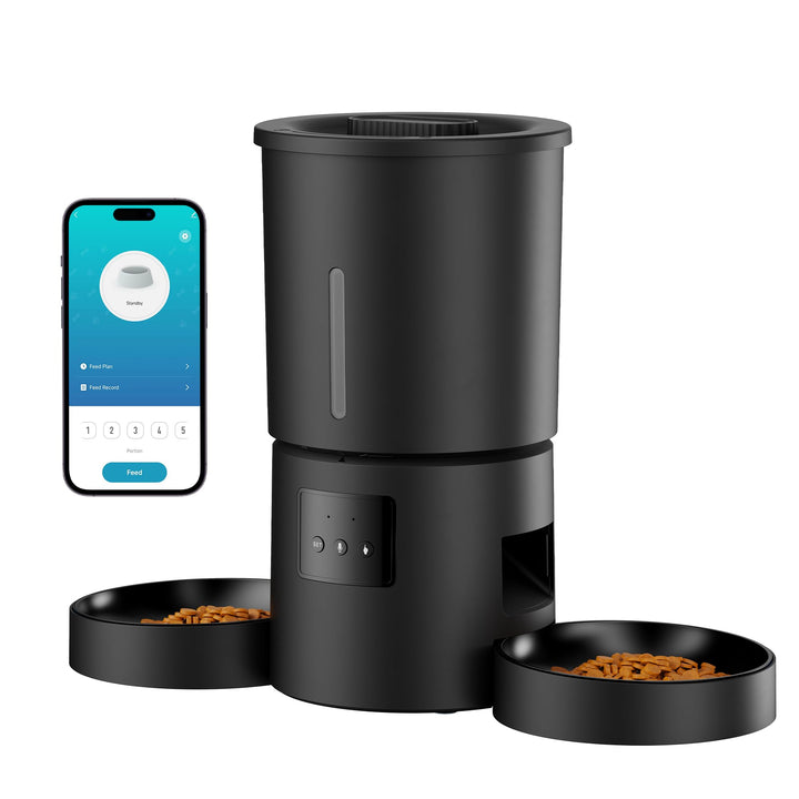 Futterautomat Katze 2 Näpfe mit APP: 5L Automatischer Futterspender mit 2.4G WiFi Timer für Trockenf