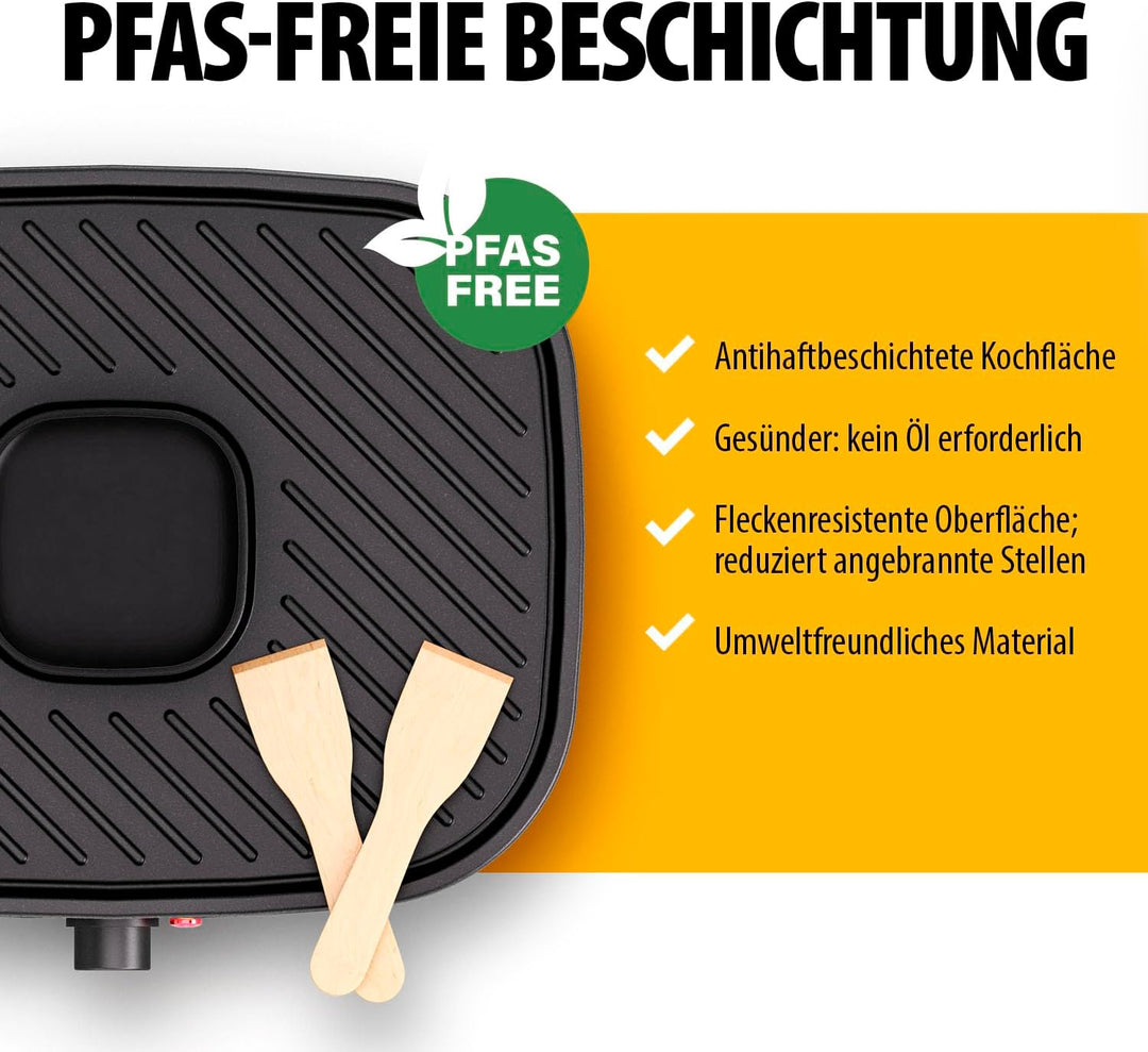 Tristar Raclette Clean Air, 1100 W, Für 6 Personen, Luftfiltersystem, Geruchsarm, Antihaft, PFAS-fre