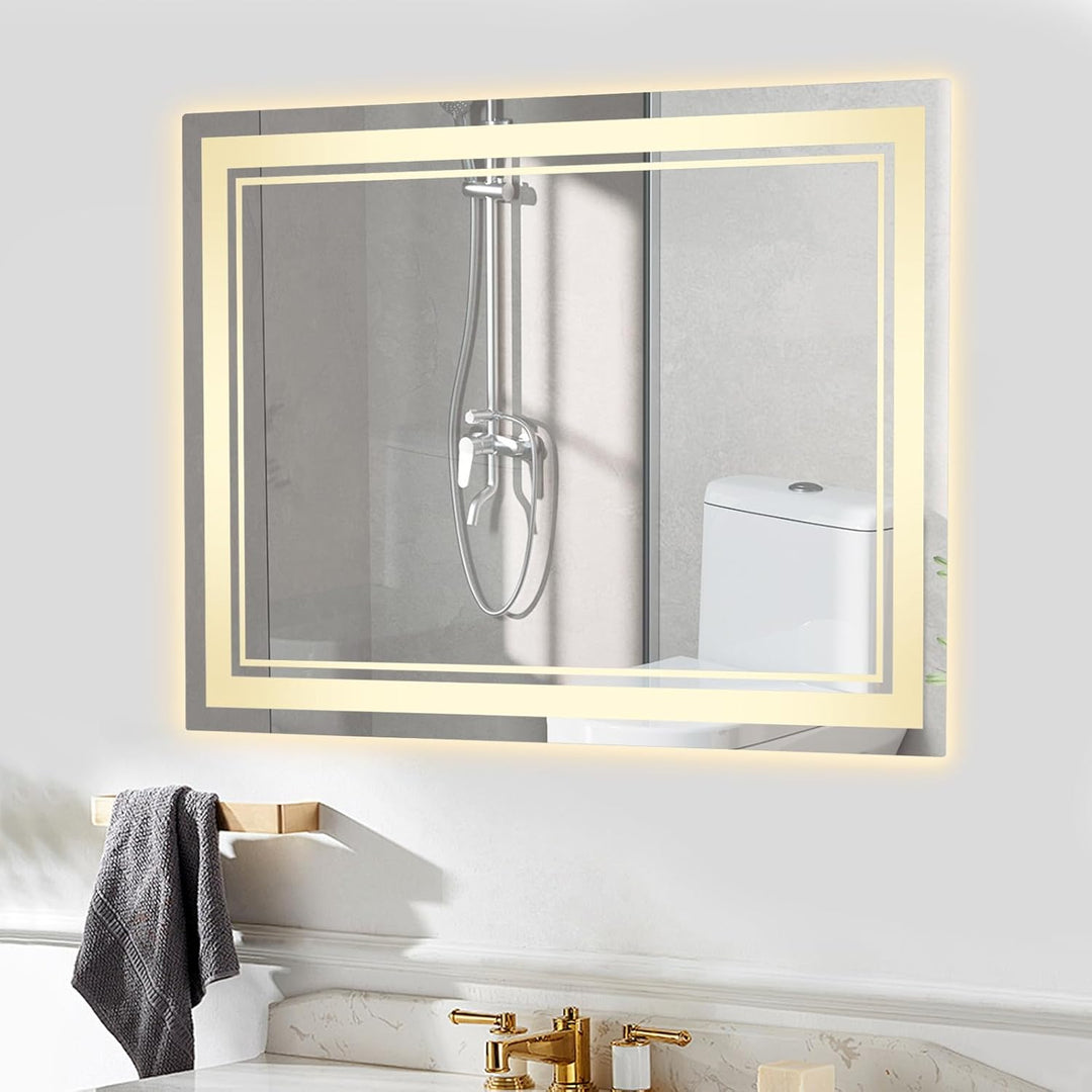 Badezimmerspiegel mit Beleuchtung, rechteckiger Wandspiegel, 70 x 50 cm, 10-100 % stufenlos verstell