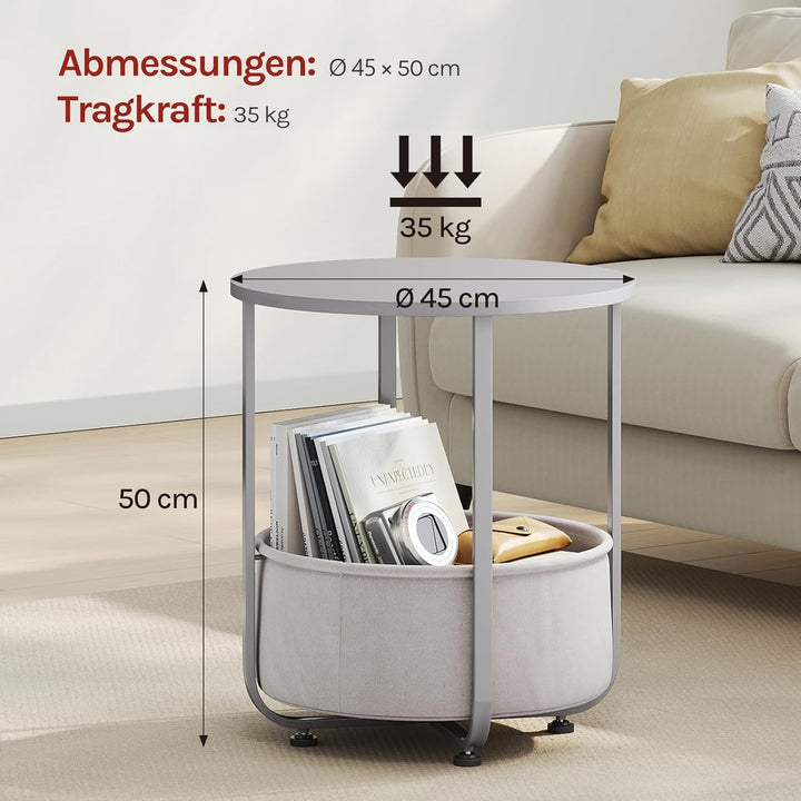WOLTU Couchtisch rund, Kleiner Beistelltisch, mit abnehmbarem Stoffkorb, Metallrahmen, für Sofa Wohn