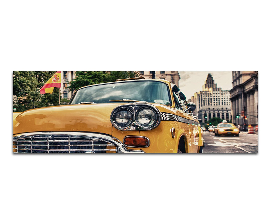 Paul Sinus Art Panoramabild auf Leinwand und Keilrahmen 150x50cm New York Strasse Gebäude Taxi alt V