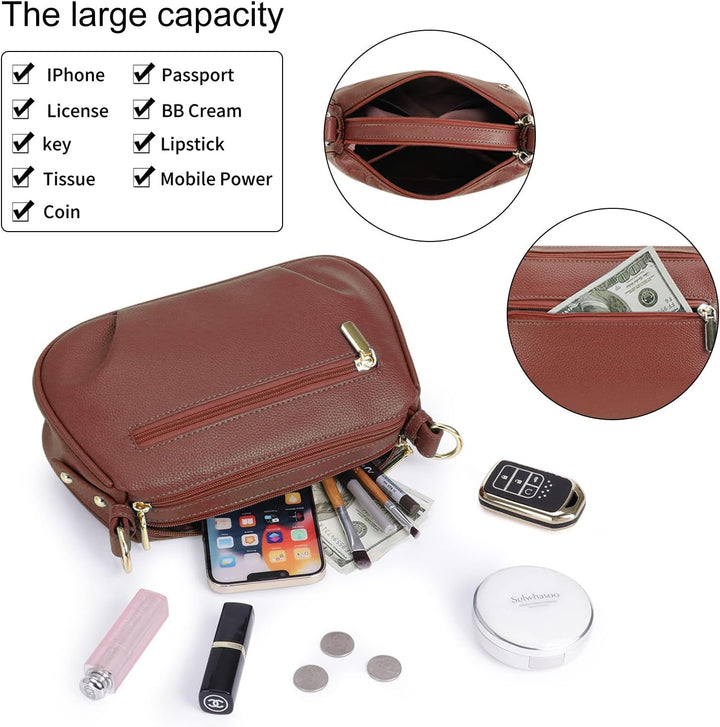 HAWEE Damen Handy Umhängetasche Leder Klein Crossbody Schultertasche mit Verstellbar Abnehmbar Schul