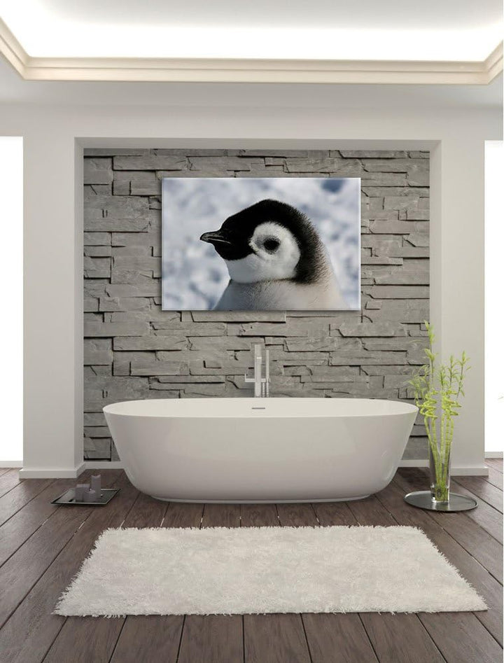 drei Kaiserpinguinküken Leinwand, XXL riesige Bilder fertig gerahmt mit Keilrahmen, Kunstdruck auf W